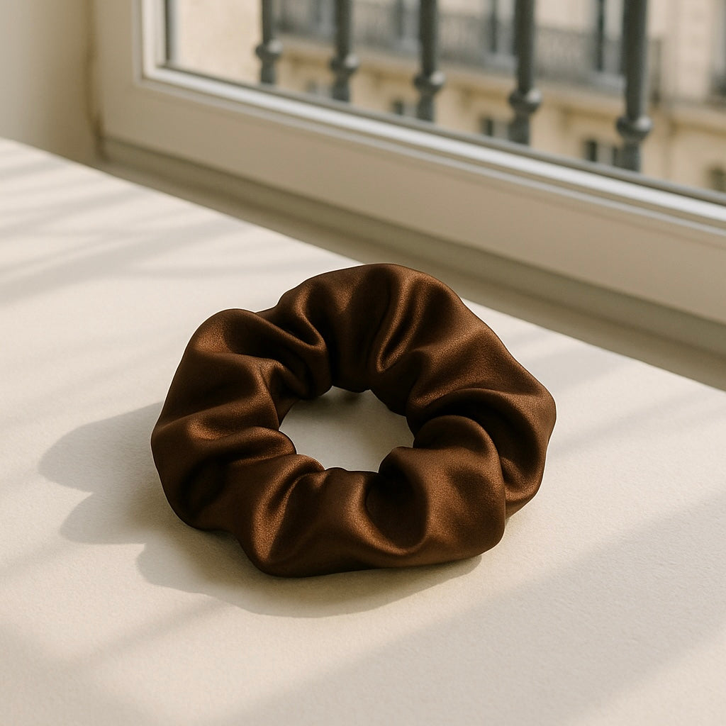 Chouchou Classique en Satin de Soie Noir