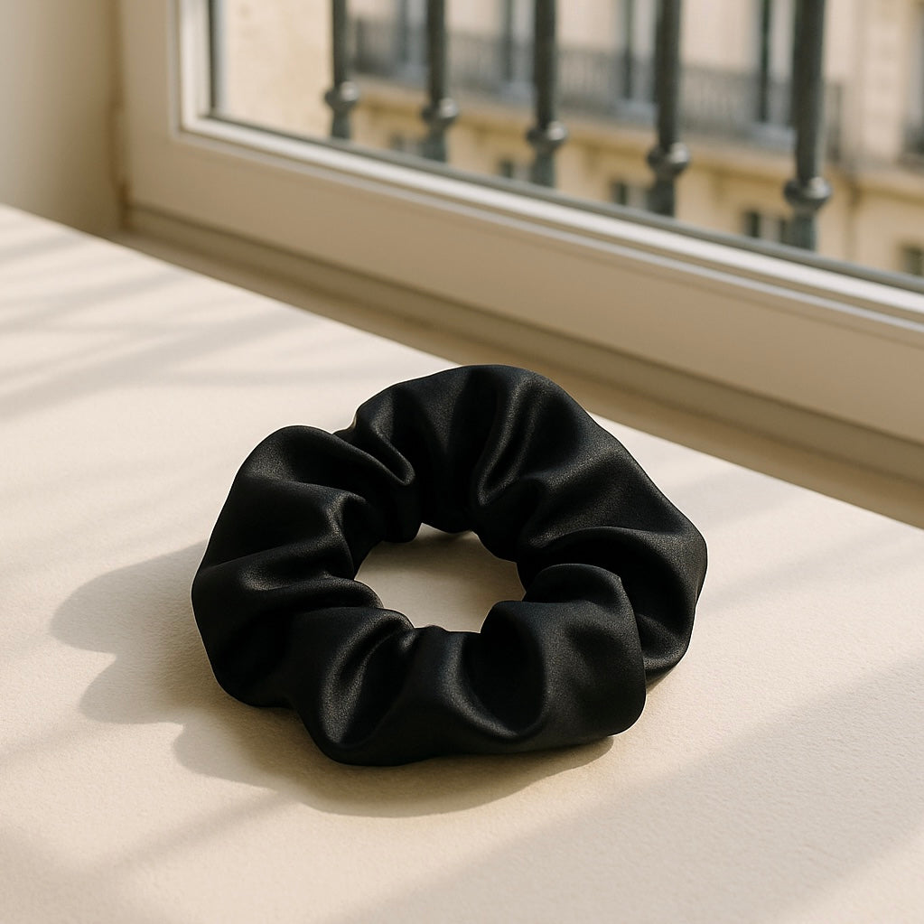 Chouchou Classique en Satin de Soie Noir